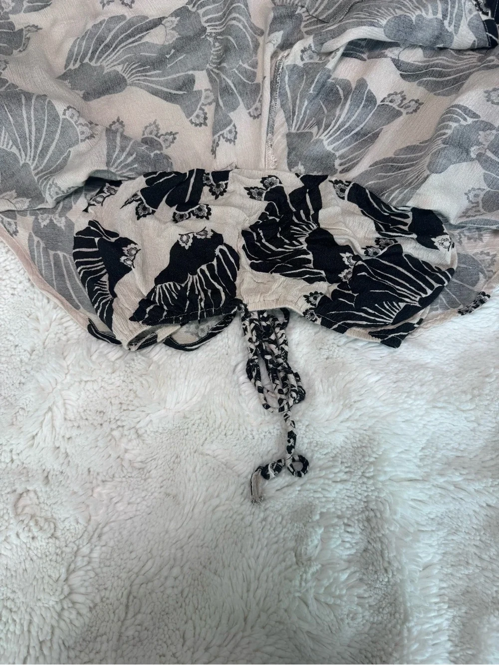 Free People Tan & Black Printed Puff Sleeve Top